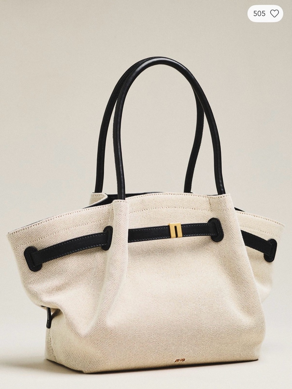 JW PEI Beige Canvas Tote with Black Trim and Gold Accent